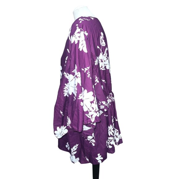 BloomChic Floral Cinched Waist Short Dolman Sleeve Casual Blouse Sz 26 (4XL) - Picture 3 of 8